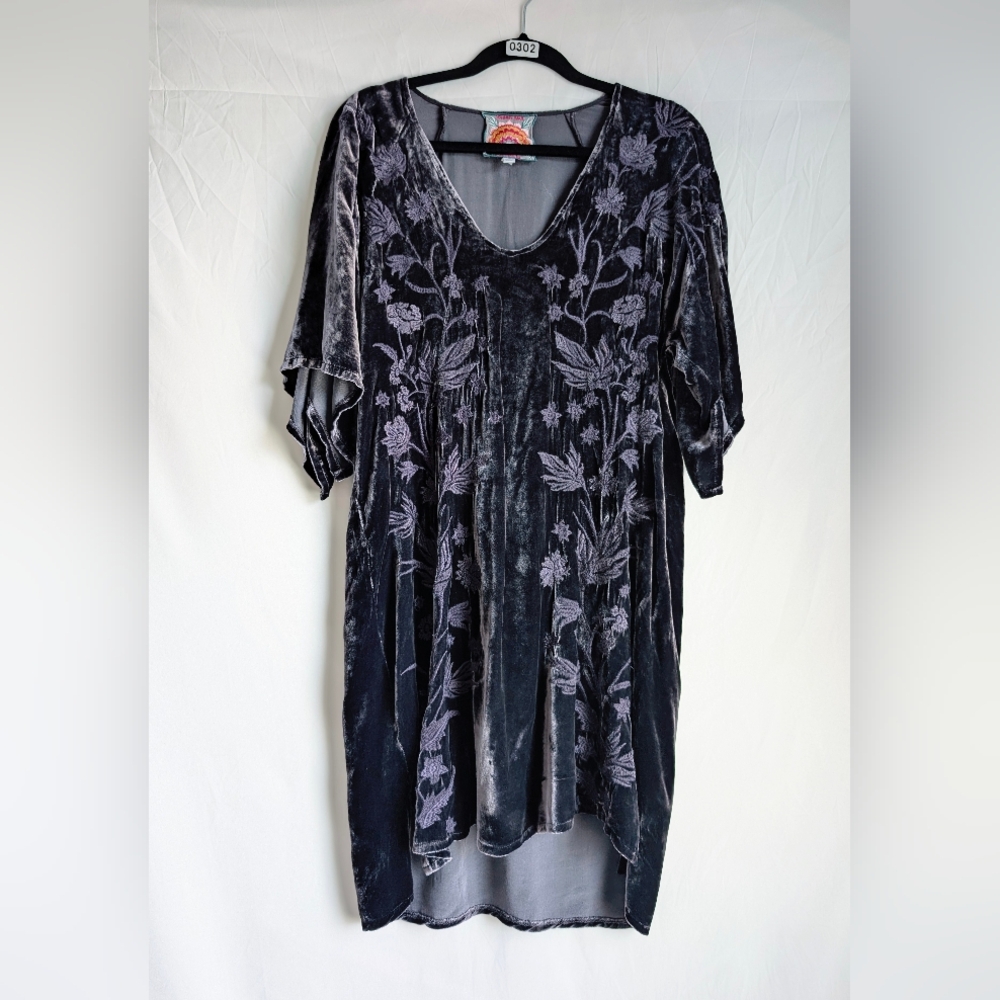 Johnny Was Boho Embroidered Velvet Silk Dark Floral Tunic XS